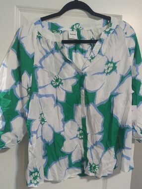 Sonoma White Floral V-Neck Blouse XL, NWT